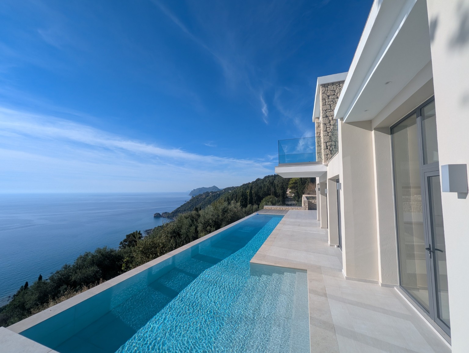 Current photograph of Villa Norma infinity pool and Ionian Sea