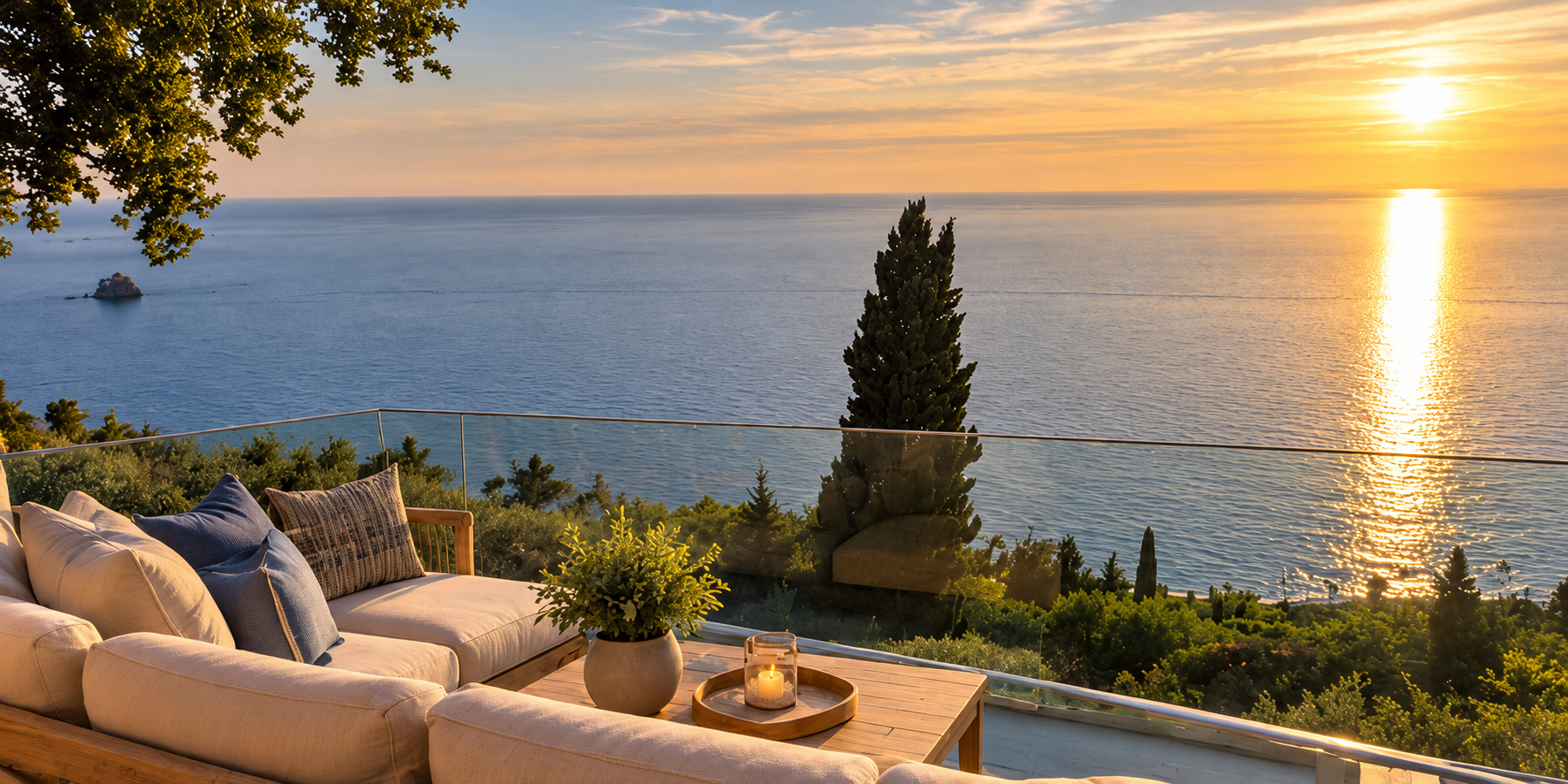 AI furnishing visualisation retaining the real upstairs sea view